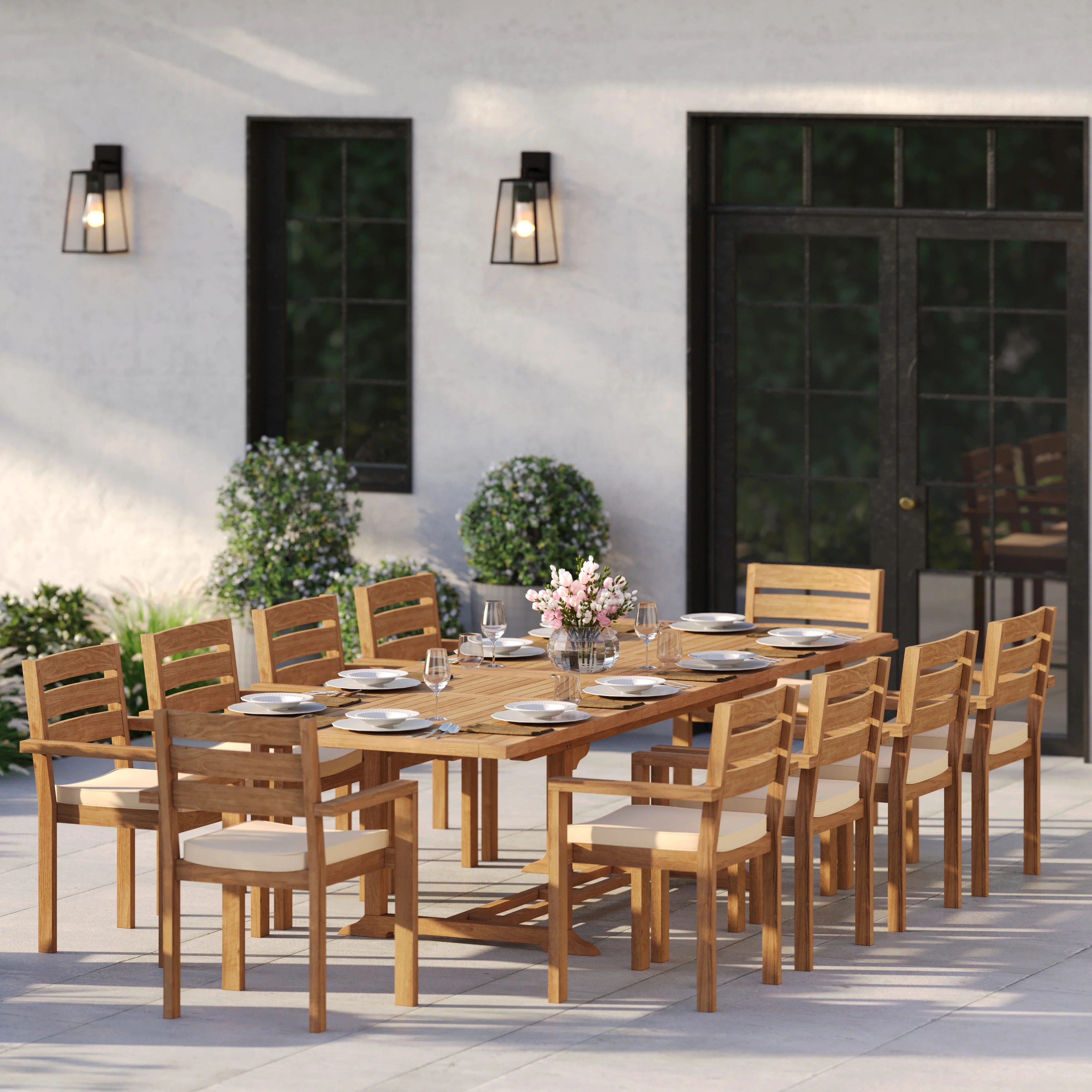 Teak Set 200–300cm Rectangle Extending Table 4cm Top with 10 Marlow Stacking Chairs – Premium Teak Garden Dining Set - Image 7