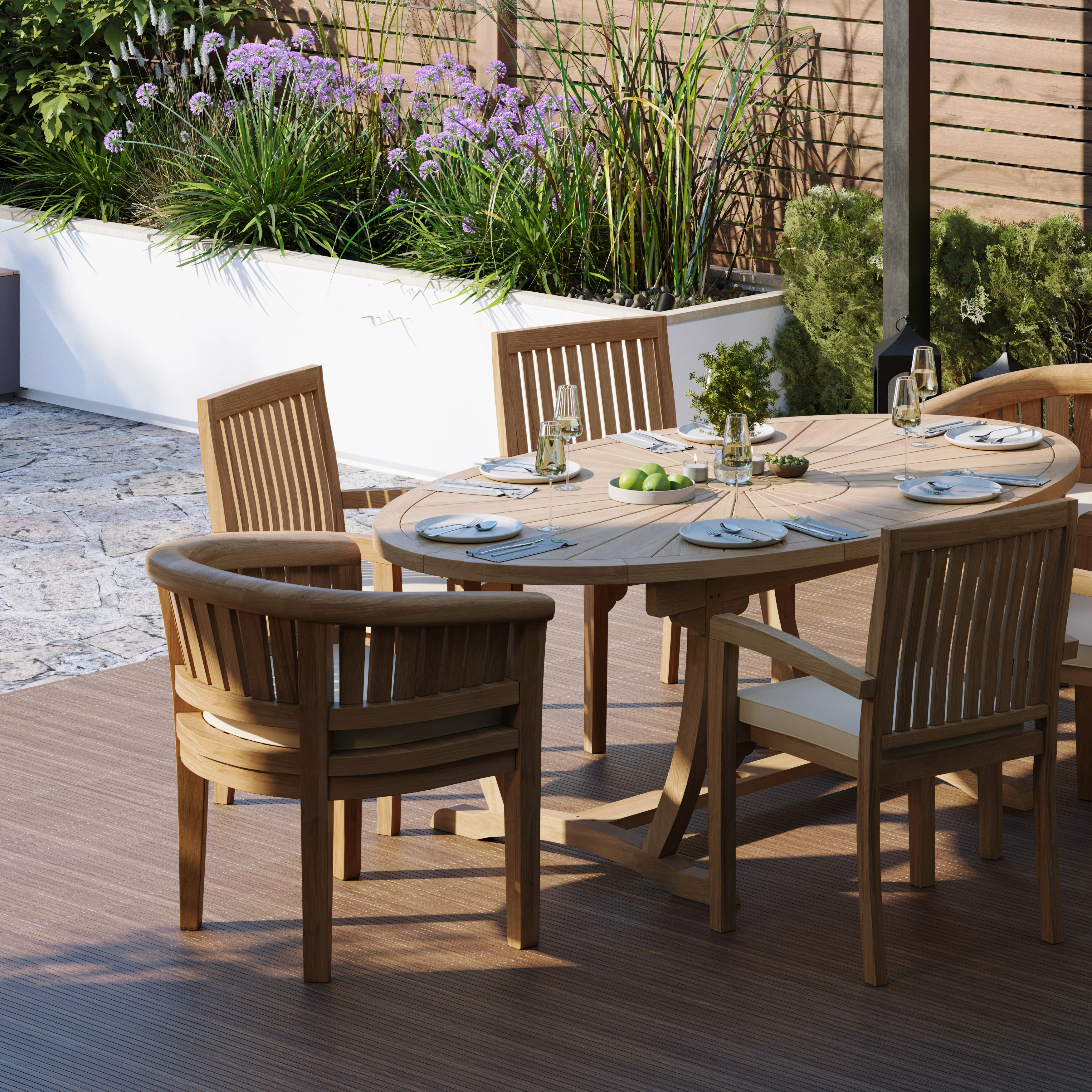 Teak Set 2m Sunshine Oval Table with 4 Henley Stacking Chairs & 2 San Francisco Chairs - Image 3