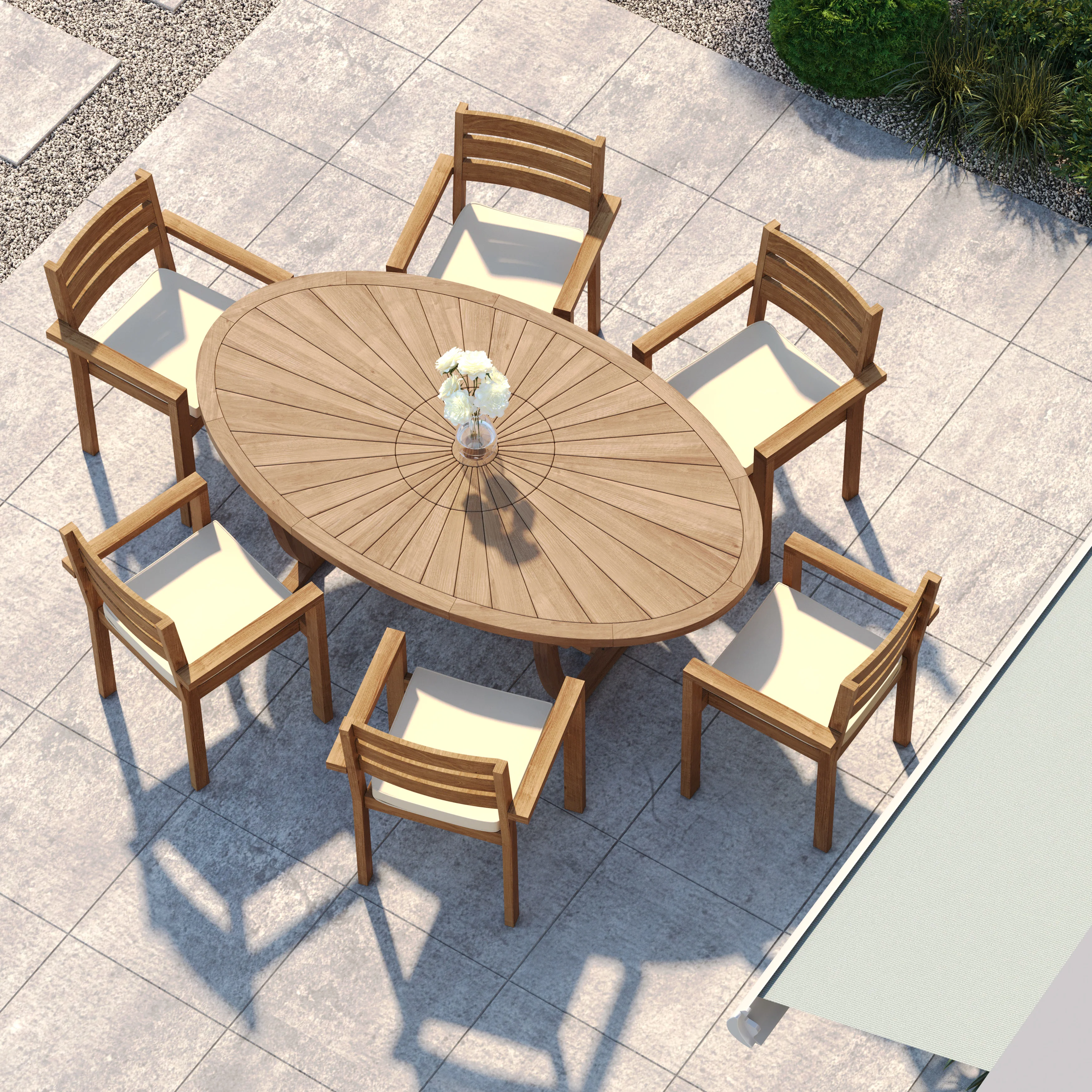 Teak Set 2m Sunshine Oval Table with 6 Marlow Stacking Chairs – Premium Teak Garden Dining Set - Image 3