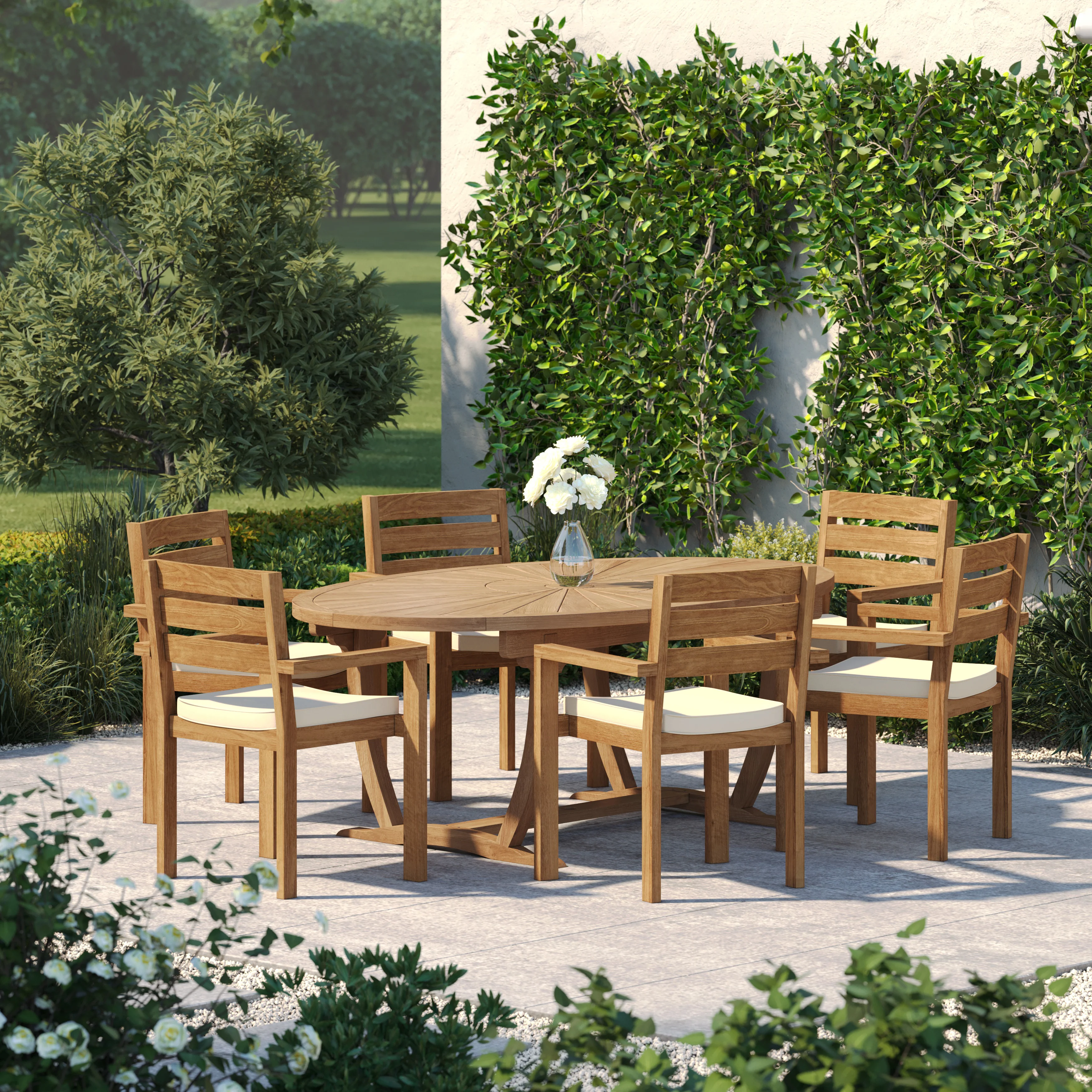 Teak Set 2m Sunshine Oval Table with 6 Marlow Stacking Chairs – Premium Teak Garden Dining Set - Image 5