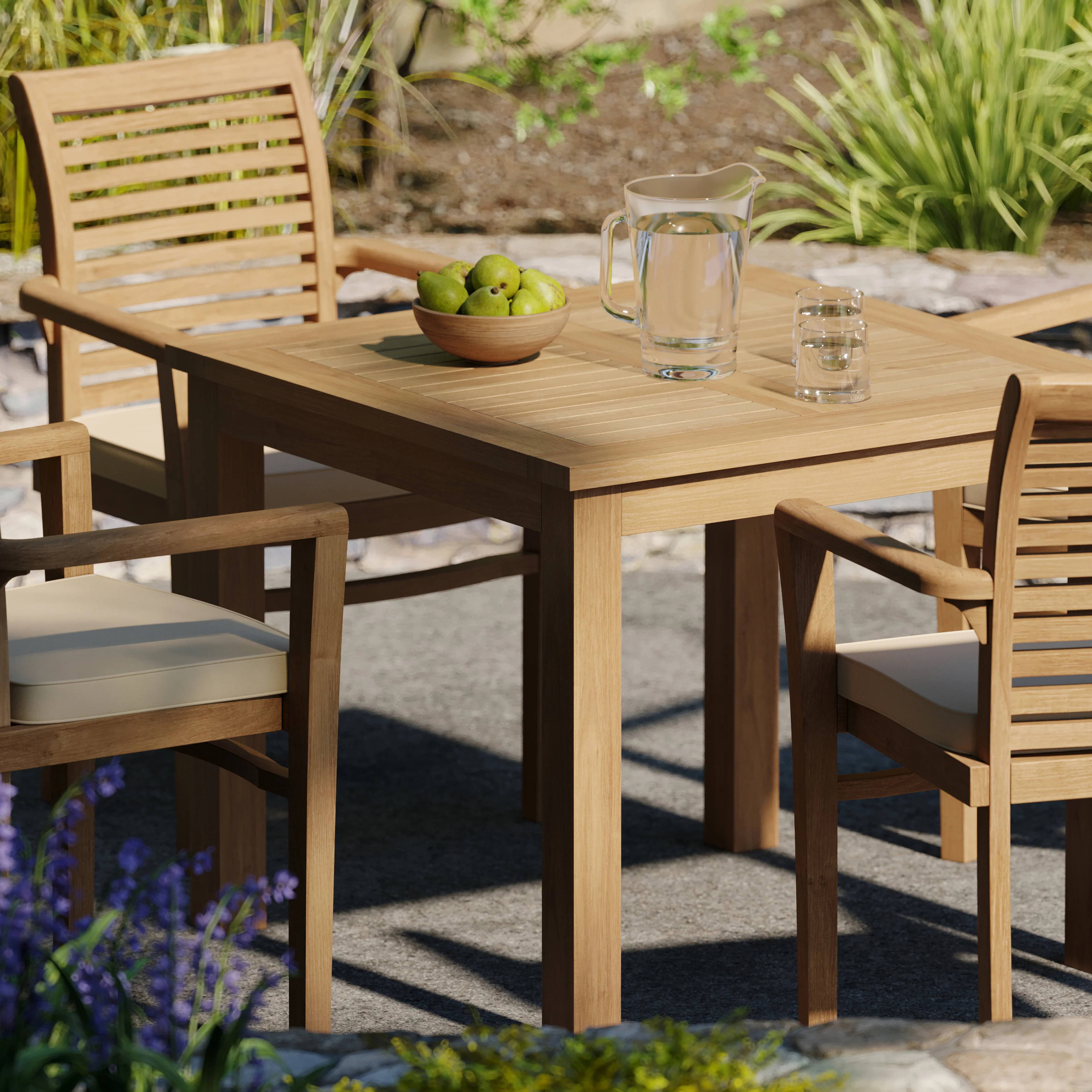 Teak Set 90cm Square Table with 4 Oxford Chairs (Cushions Included) - Image 4