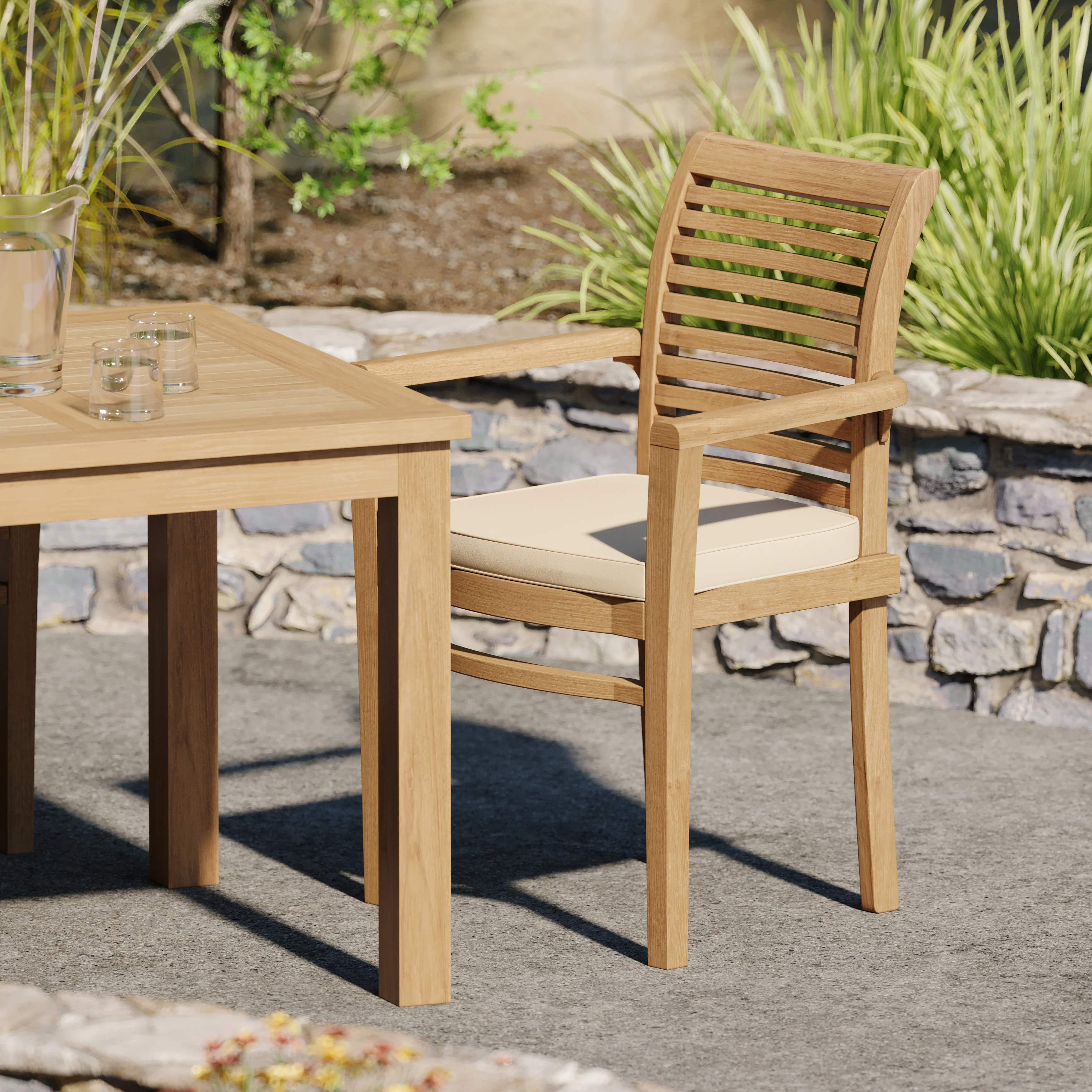 Teak Set 90cm Square Table with 4 Oxford Chairs (Cushions Included) - Image 5