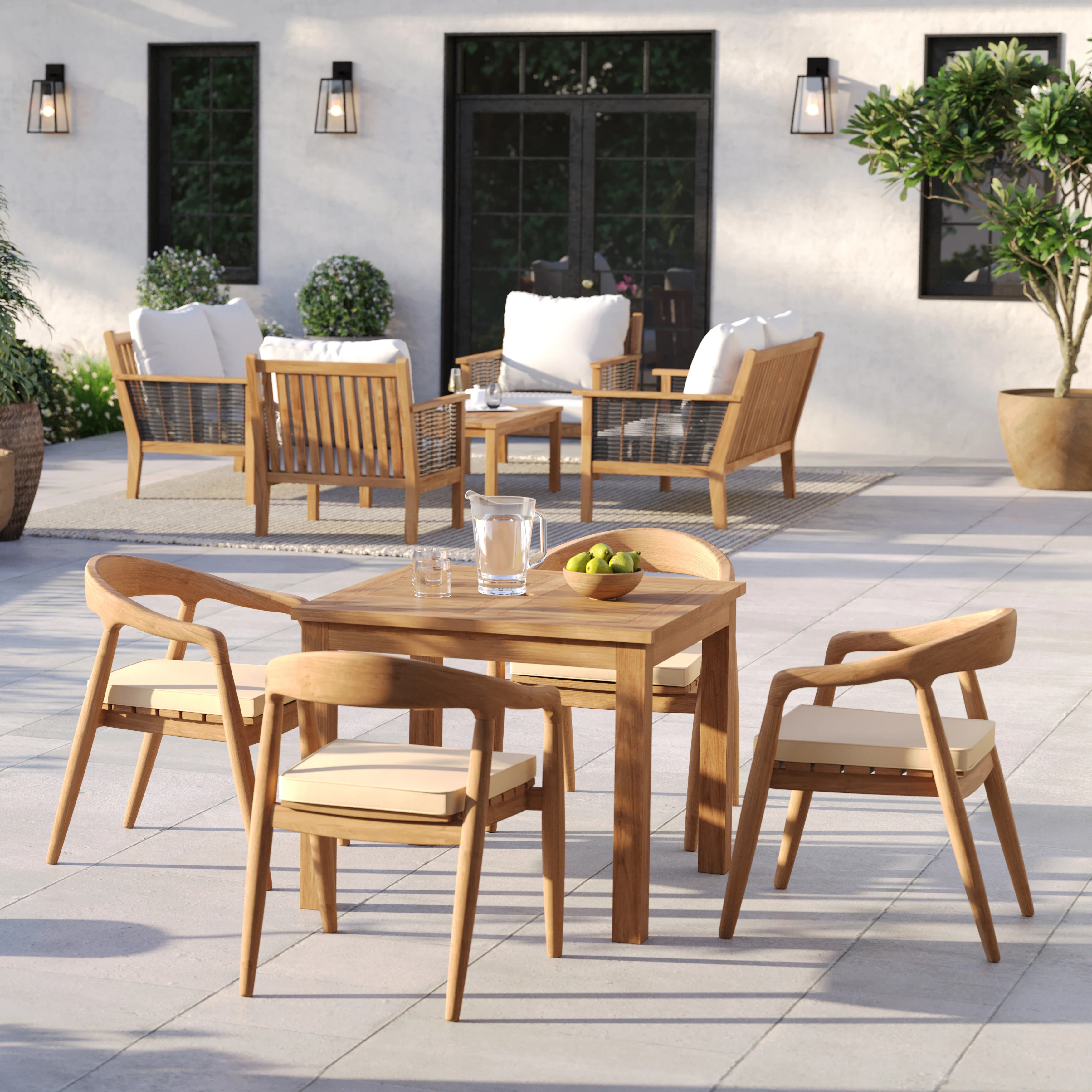 Teak Set 90cm Square Table 4cm Top with 4 Sydney Chairs, Free Cushions - Image 5