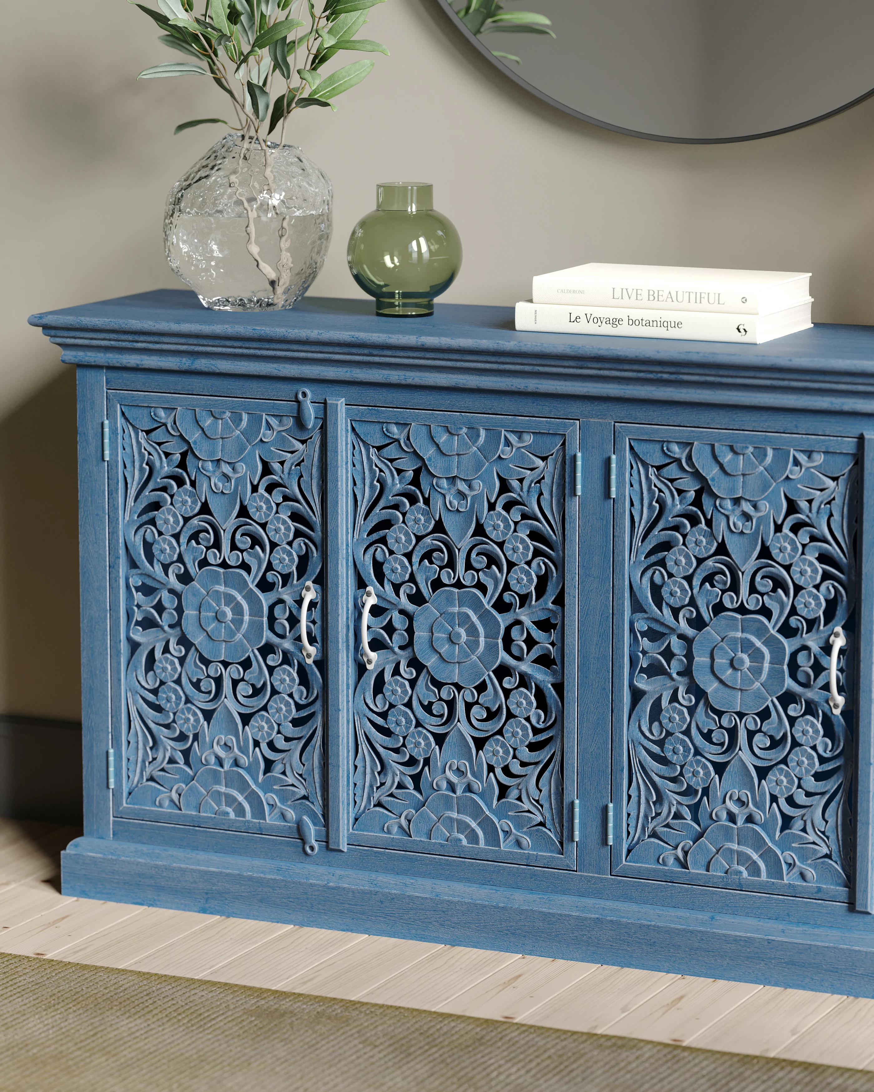 Handcrafted Solid Wood Sideboard, Indigo Blue Finish 150cm + 180cm - Image 3