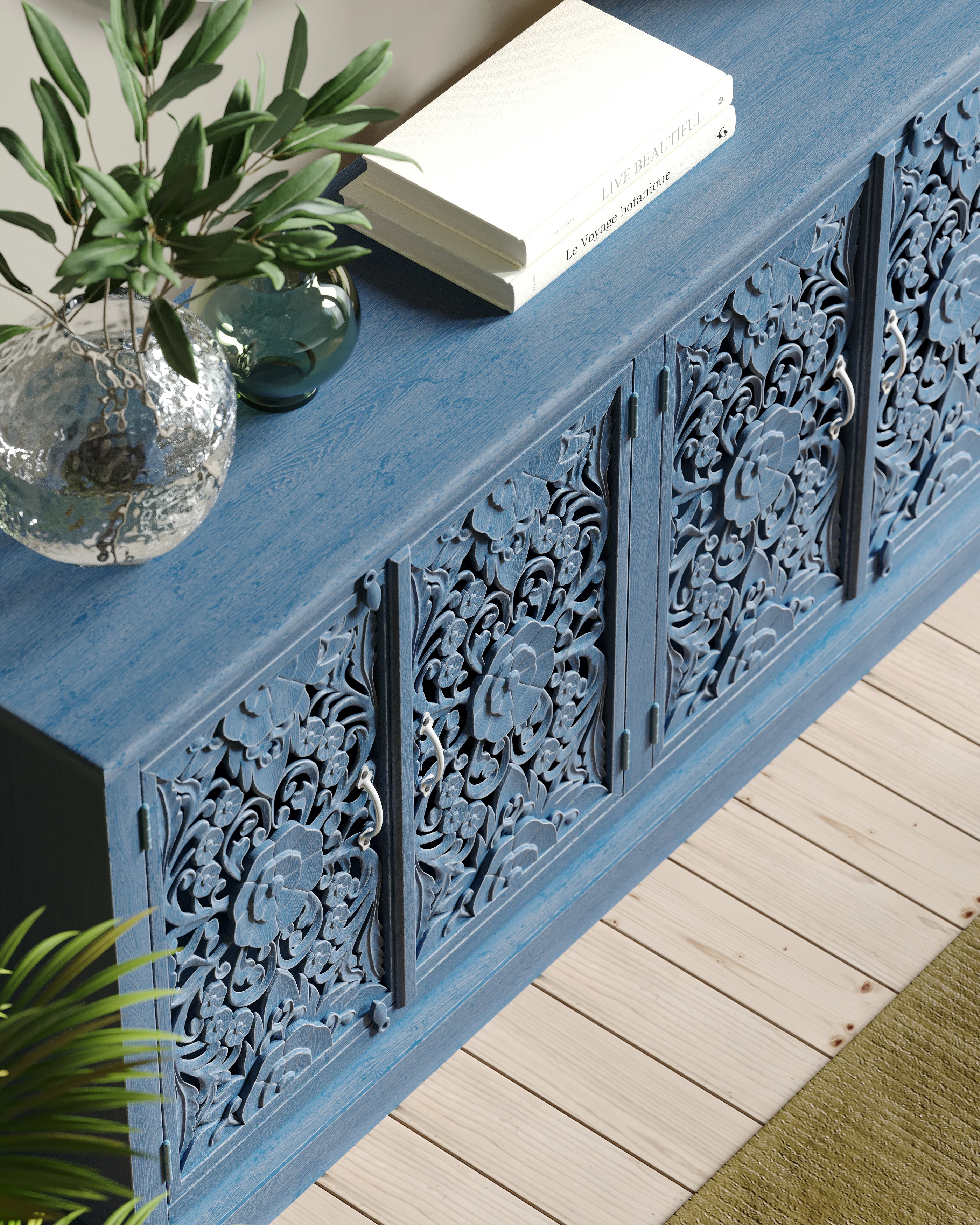 Handcrafted Solid Wood Sideboard, Indigo Blue Finish 150cm + 180cm - Image 4