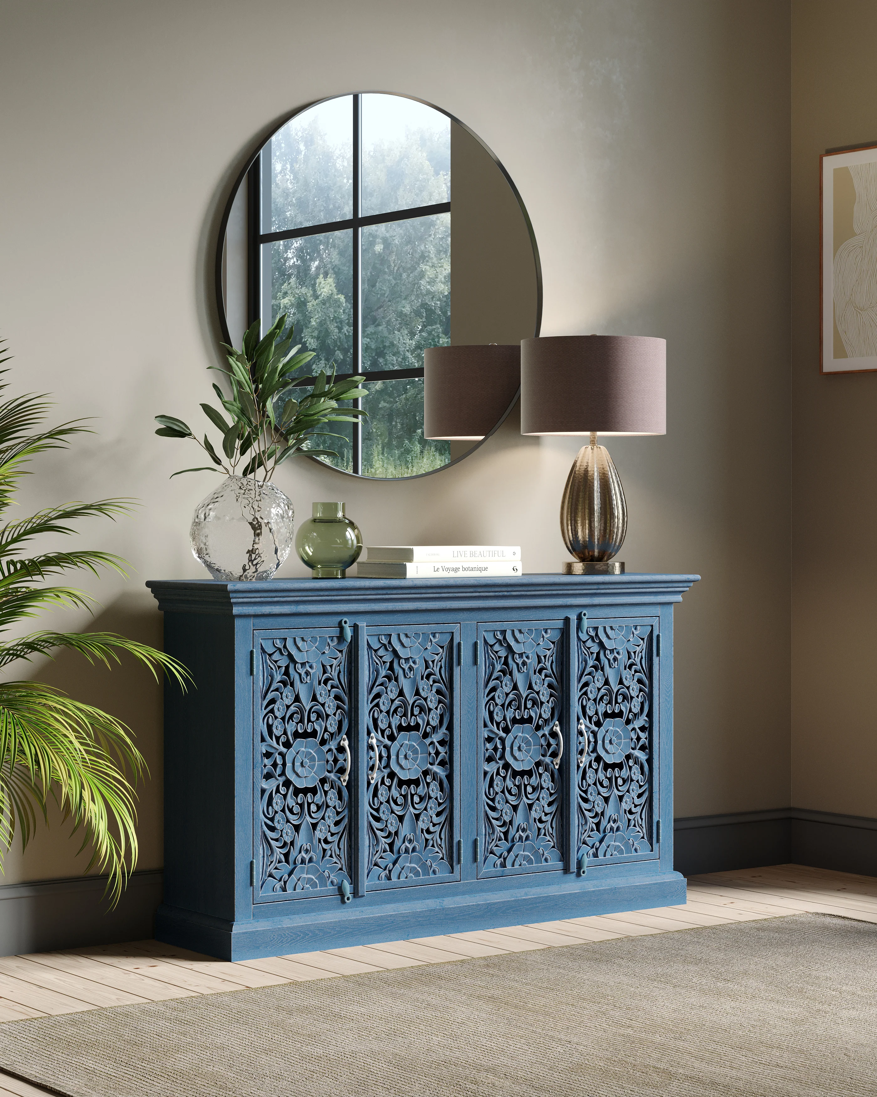 Handcrafted Solid Wood Sideboard, Indigo Blue Finish 150cm + 180cm - Image 5